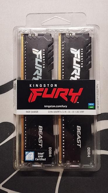 Комплектующие для ПК: Оперативная память (RAM) для ПК, Б/у, Kingston Fury, 64 ГБ, DDR4, 3200 МГц — 2