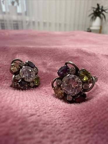 Жеке буюмдар: Комплект украшений: Треугольники. Кольцо и серьги /серебро/размер — 2