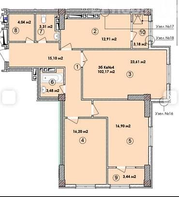 discovery studio: 3 комнаты, 102 м², Асанбай мкр Элитка, 9 этаж — 2