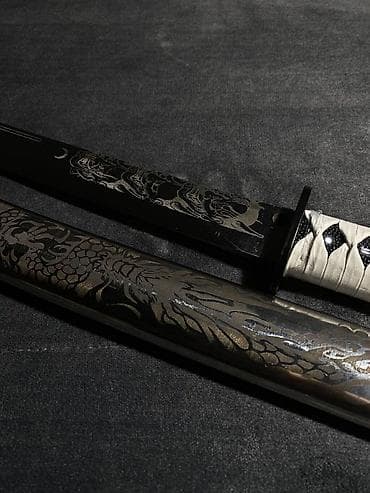 наруто кунай: Катана Белая катана с железной ножной. Уникальный принт на лезвии и — 3