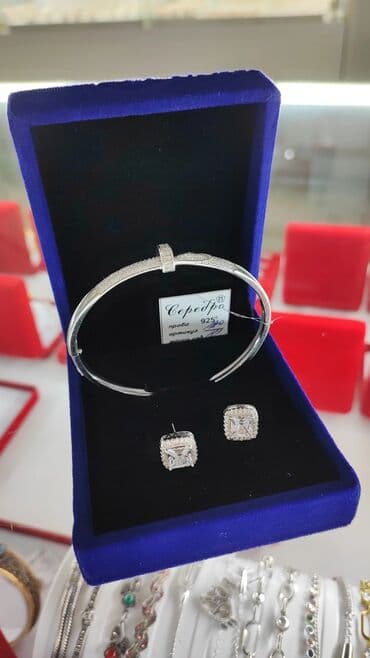 самые красивые свадебные платья в мире: Серебряный Браслет+ серьги на гвоздиках Серебро 925 дизайн Италия — 4