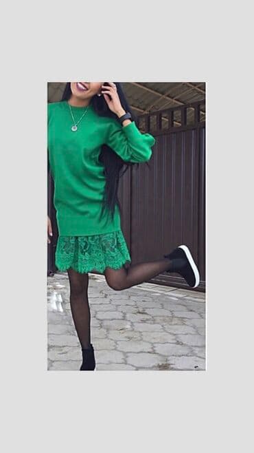 теплое платье большого размера: S, M, L, цвет - Зеленый — 2