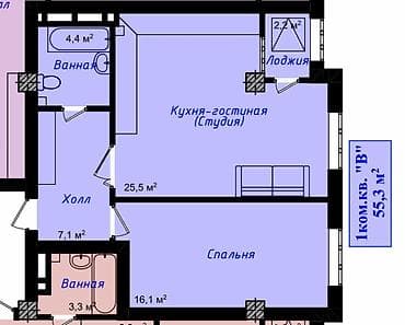 Батирлер: 2 бөлмө, 55 м², Элитка, 1 кабат, Даяр ПСО (өзү оңдоп түзөтүп бүтүү үчүн) — 2