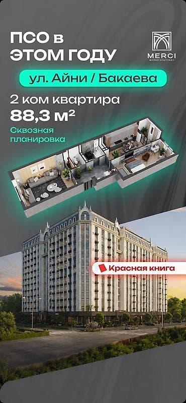 Батирлер: 2 бөлмө, 88 м², Джал ооруканасы Элитка, 8 кабат, ПСО (өз алдынча бүтүрүү) — 1