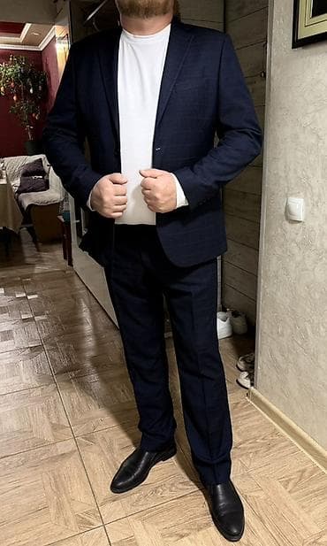 кастюм шым: Мужской костюм-двойка, темно-синий с едва заметной клеткой. - — 1