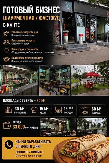 Даяр бизнес: Бизнес ижарасы Фастфуд : Шаурма, Төмөнкүлөр менен бирге: Жабдуулар жана эмерек — 1