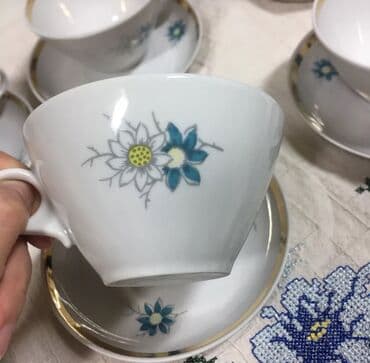 купить кофейный сервиз на 6 персон: ДУЛЁВО! 2 сервиза! Сервантное хранение! В горошек-5 чашек+6 блюдец — 5