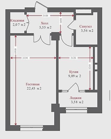 1 комната, 45 м², Элитка, 7 этаж, Готовая ПСО (под самоотделку)