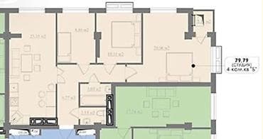 3 комнаты, 79 м², Элитка, 9 этаж, Готовая ПСО (под самоотделку) — 4