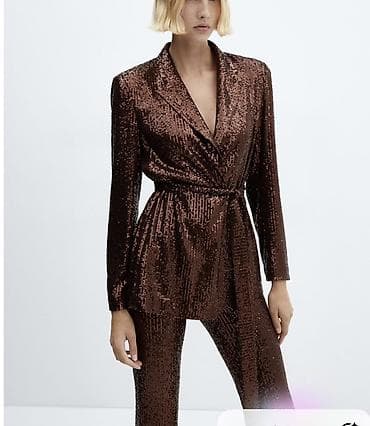 Костюм MANGO (MNG) с пайетками, шоколадно-коричневый. Размер М
