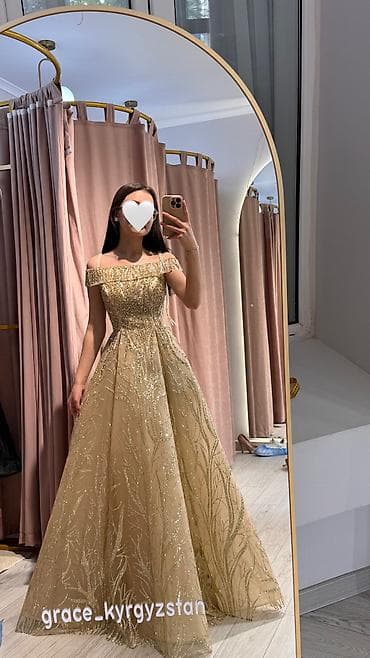 золотистое платье: Вечернее платье, Пышное, Длинная модель, Без рукавов, Корсет, Стразы, Камни, XS — 1