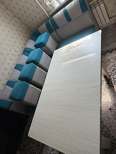 столы раскладные для гостинной: Кухонный мягкий уголок, Б/у, Дерево, цвет - Голубой — 6