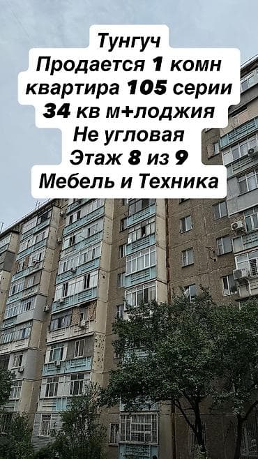 8: 1 комната, 34 м², Тунгуч мкр 105 серия, 8 этаж, Косметический ремонт — 1
