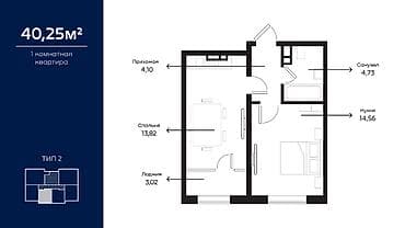 1 комната, 41 м², Элитка, 9 этаж, Евроремонт