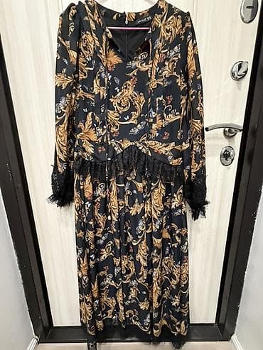 платья турция: Платье с принтом барокко - Длина: миди - Рукав: длинный, на манжетах — 1