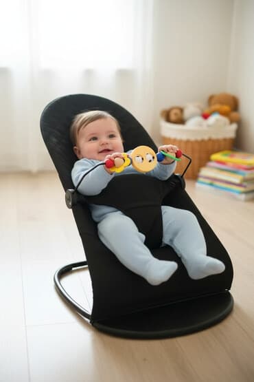 Детский шезлонг, Б/у, Качалка, Пластик, цвет - Черный