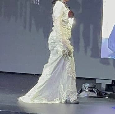 брендовые вещи оригинал: Вечернее платье с камнями с варовски, жемчуг, ручная работа, шлейф — 2