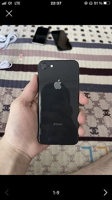 IPhone 8, Новый, 64 ГБ, Черный, Зарядное устройство, Защитное стекло, Кабель, 100 %