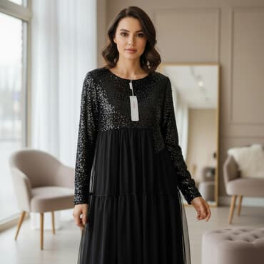 велюровые платья для полных женщин: Платье вечернее VERDA Big Size. - Цвет: черный. - Верх: полностью — 1