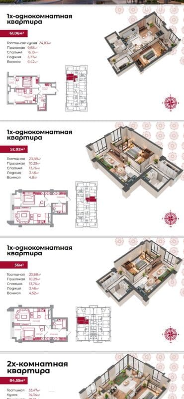 готовые квартиры в рассрочку в бишкеке 2020: 3 комнаты, 108 м² — 3