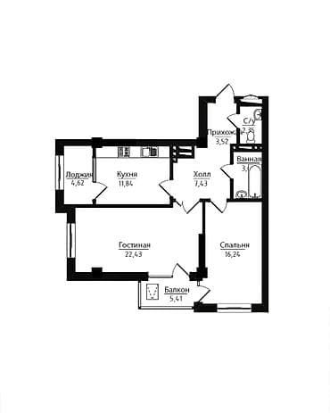 келечек курулуш: 2 бөлмө, 77 м², Элитка, 12 кабат, Даяр ПСО (өзү оңдоп түзөтүп бүтүү үчүн) — 3