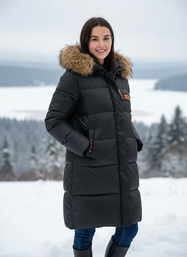 купить женский пуховик большого размера: Пуховик, Длинная модель, Стеганый, 2XL — 1