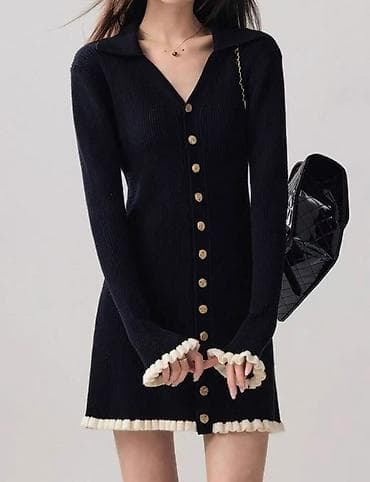 вязаное платье: Повседневное платье, Осень-весна, Короткая модель, Трикотаж, XS — 2