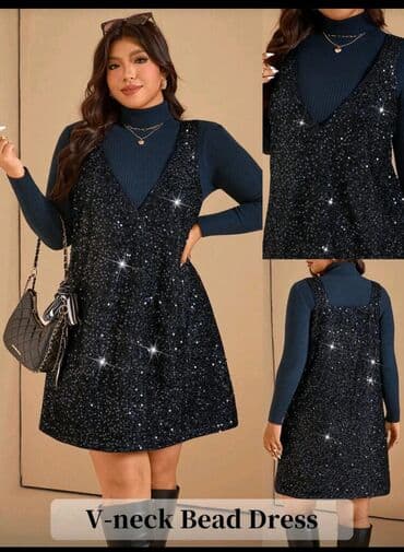 вечернее платье сзади: Платье A-силуэта с V-образным вырезом, расшитое бусинами/пайетками. - — 3