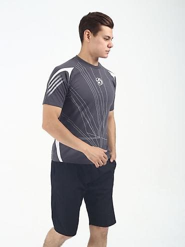 Жеке буюмдар: Мужская спортивная футболка с коротким рукавом. - Цвет: темно‑серый с — 7