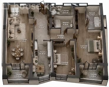 3 комнаты, 111 м², Асанбай мкр Элитка, 15 этаж, ПСО (под самоотделку) — 1