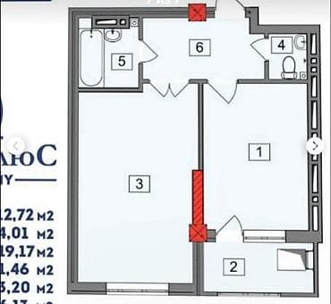 1: 1 комната, 4671 м², Пишпек 9 этаж, ПСО (под самоотделку) — 8