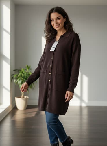 Кардиган, Трикотаж, Длинная модель, Осень-весна, С карманами