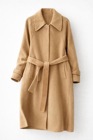 бежевое пальто женское: Пальто, Классика, Осень-весна, По колено, Двубортная модель, L — 1