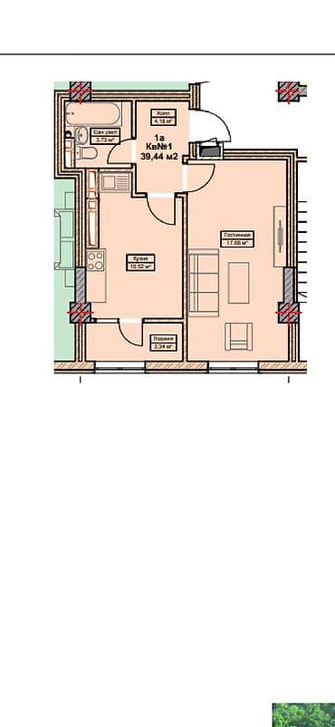 Строится, Элитка, 1 комната, 39 м²