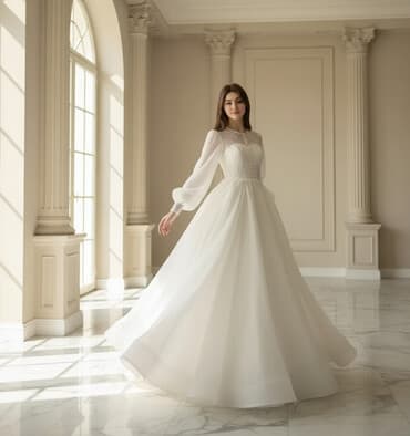 Спецодежда: Свадебное платье A-силуэта цвета айвори - Лёгкая многослойная юбка с — 1