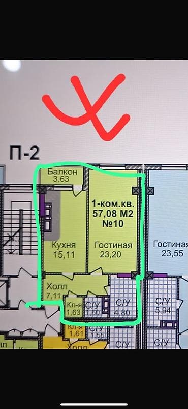 2 бөлмө, 56 м², Технопарк 6 кабат, Дизайнердик оңдоо