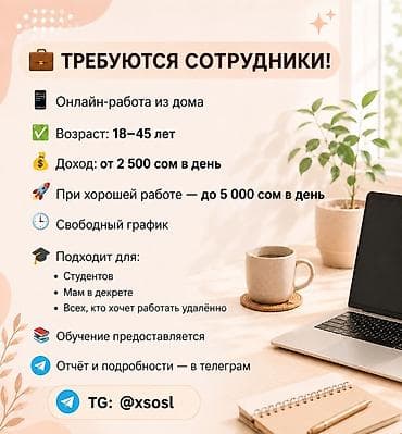 Сетевой маркетинг: Онлайн‑подработка из дома - Возраст: 18–45 лет - Доход: от 2 500 сом — 1