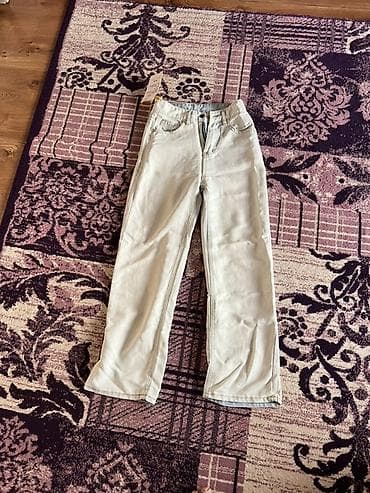 Джинсы: Прямые светло-бежевые джинсы - Фасон: прямые брючины, средняя посадка — 1