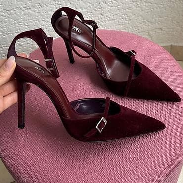 Лодочки ZARA на шпильке, бордовые. - Модель: острый нос, тонкая