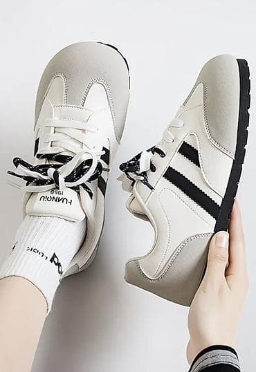 Кроссовки унисекс в ретро-стиле - Цвет: молочно‑белый с серыми