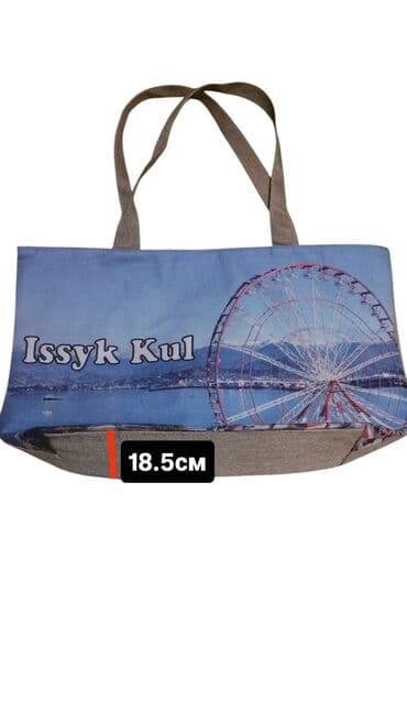 хозяйственная сумка на колесах: Сумка с изображением озера Иссык-Куль и колеса обозрения. У сумки — 5