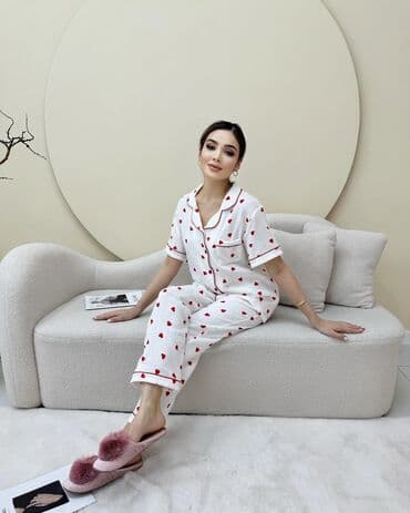 белая ночная сорочка: Пижама, Муслин, На пуговицах, L, M, S — 6