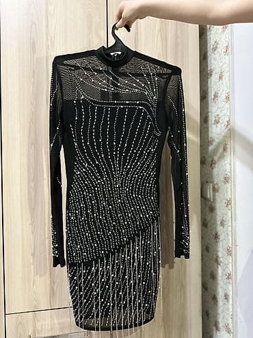 Вечернее платье, Коктейльное, Короткая модель, Полиэстер, С рукавами, С пайетками, S, M, L