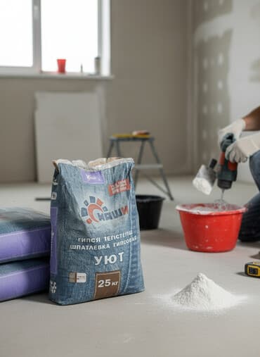 гипсовая лепка: Гипсовая шпаклевка "Уют" от компании "Наши" в мешках по 25 кг — 1