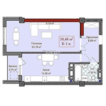 квартира бешкунгой: 1 комната, 50 м², Элитка, 9 этаж, ПСО (под самоотделку) — 2