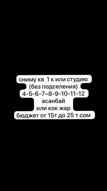 кваритра: Ищу в аренду квартиру: 1‑комнатную или студию, без подселения. Районы — 1