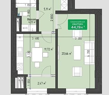 flat osh: 1 комната, 44 м², Элитка, 7 этаж, Готовая ПСО (под самоотделку) — 8