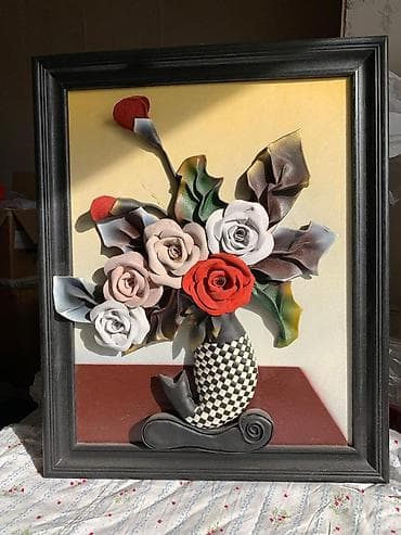 Объемная настенная картина с цветами в раме. - Техника: 3D-панно