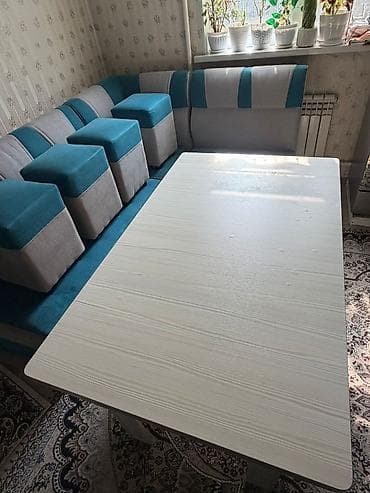 столы раскладные для гостинной: Кухонный мягкий уголок, Б/у, Дерево, цвет - Голубой — 5