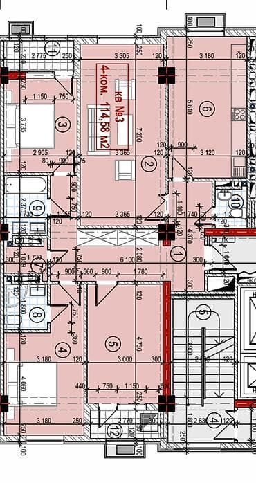 1200: 4 комнаты, 114 м², Элитка, 12 этаж, Готовая ПСО (под самоотделку) — 2